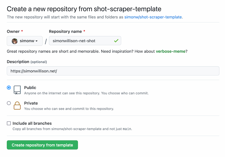 Visit Instantly create a GitHub repository to take screenshots of a web page